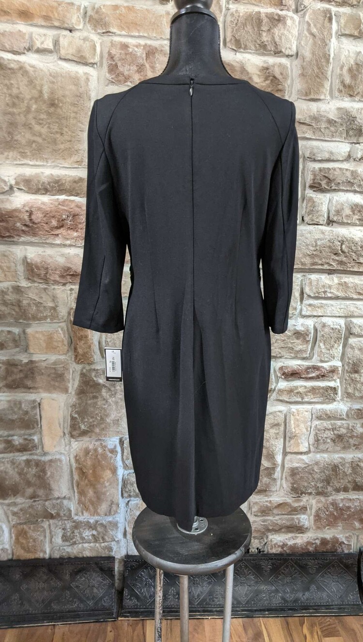 Black 3/4 Sleeve Sheath Dress w/ Fake Pockets, Size 8