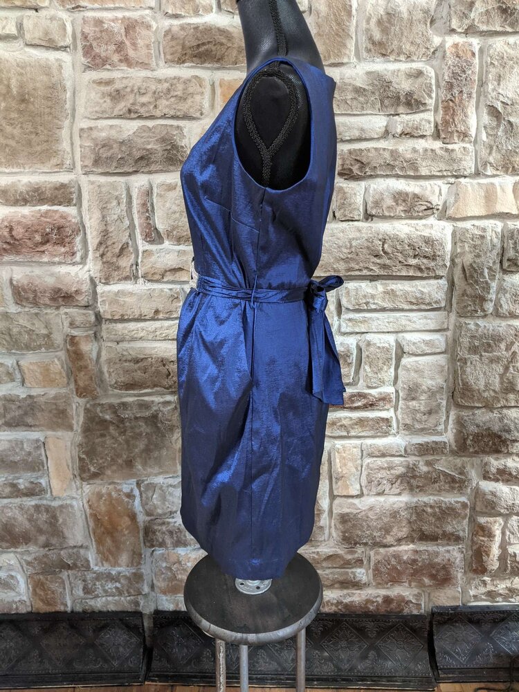 Dressbarn Navy Blue Dress with  Belt and Pockets, Size 14