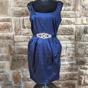 Dressbarn Navy Blue Dress with  Belt and Pockets, Size 14