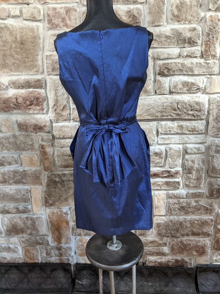 Dressbarn Navy Blue Dress with  Belt and Pockets, Size 14