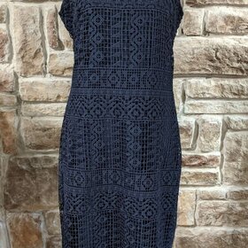 Donna Karan Navy Blue Geometric Overlay Sheath Dress, Size  8