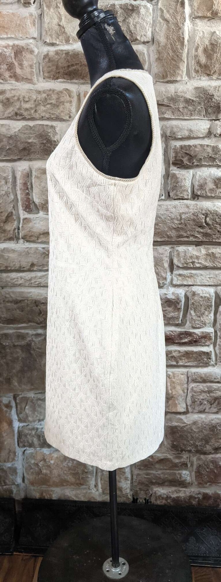 Belle Badgley Mischka Ivory and Gold Textured Dress, Size 10