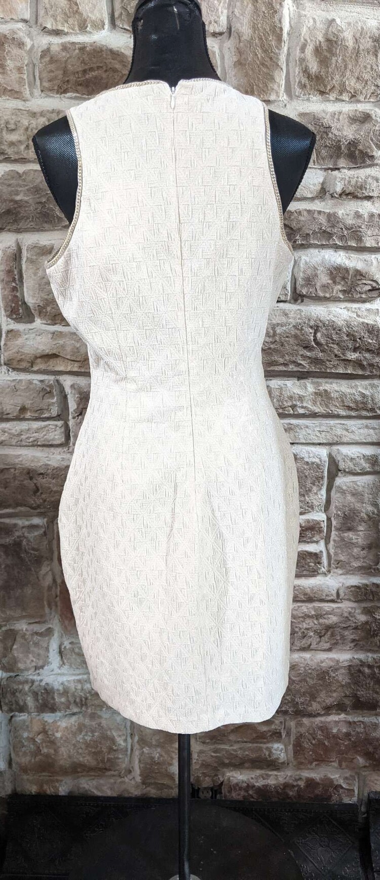 Belle Badgley Mischka Ivory and Gold Textured Dress, Size 10