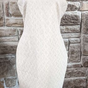Belle Badgley Mischka Ivory and Gold Textured Dress, Size 10