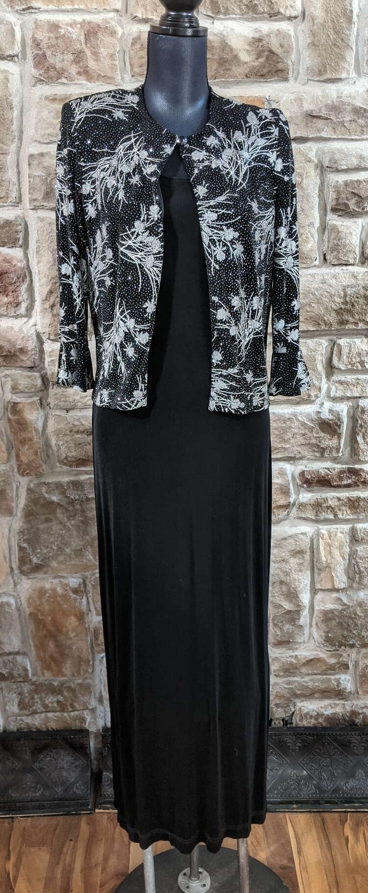 Jessica Howard Black Sheath Dress with Flower Jacket, Size 8