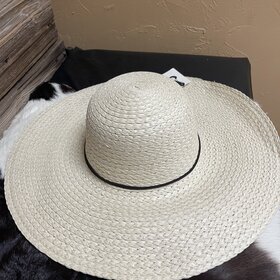 Hana Beige String Trim Straw Floppy Hat, O/S