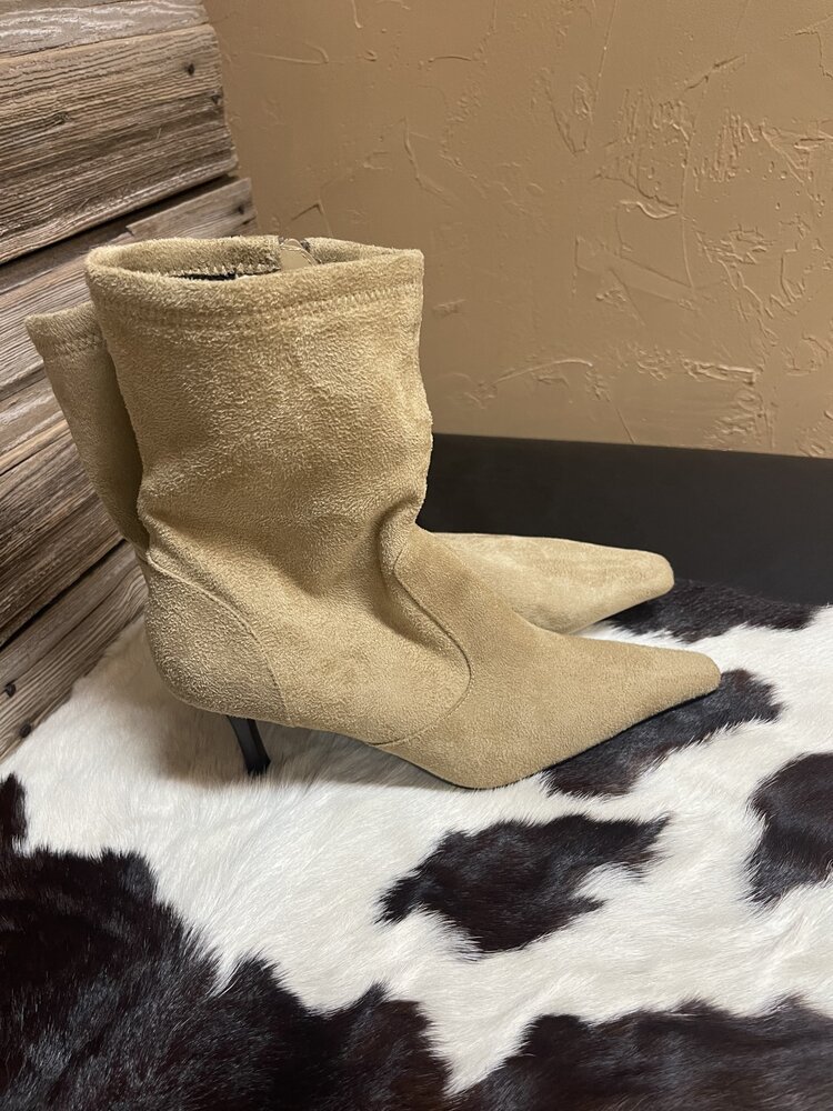 Tan Pointed Toe Booties with 2.5" Heel, Size 7.5