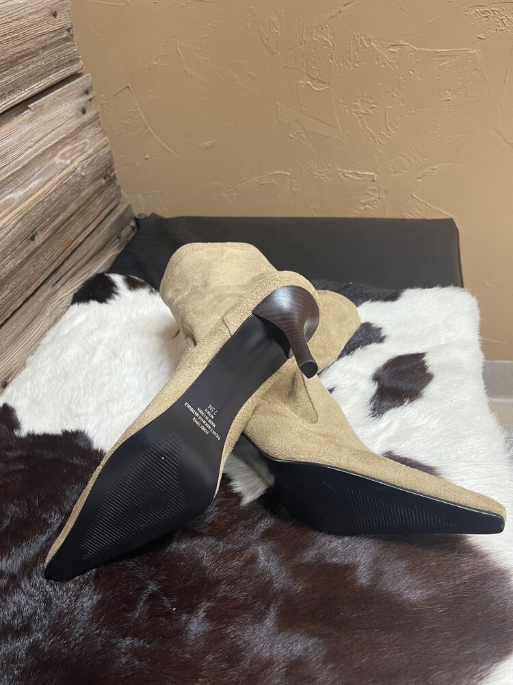 Tan Pointed Toe Booties with 2.5" Heel, Size 7.5
