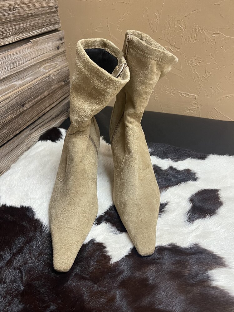 Tan Pointed Toe Booties with 2.5" Heel, Size 7.5