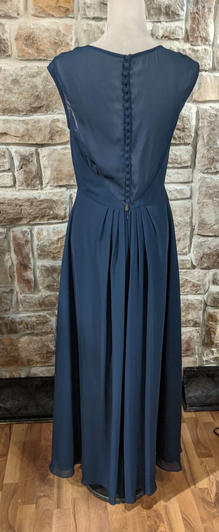 Bill Levkoff Navy Gown with Sheer Button Back, Size 10