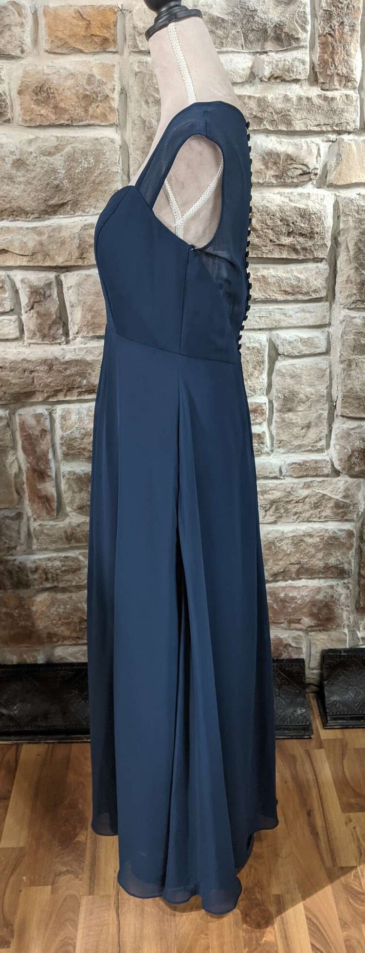 Bill Levkoff Navy Gown with Sheer Button Back, Size 10