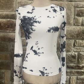 May Blue Slim Fit Ribbed Tie Dye Drawstring Top