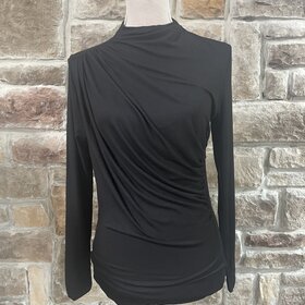 May Blue Black Ruched Mock Top