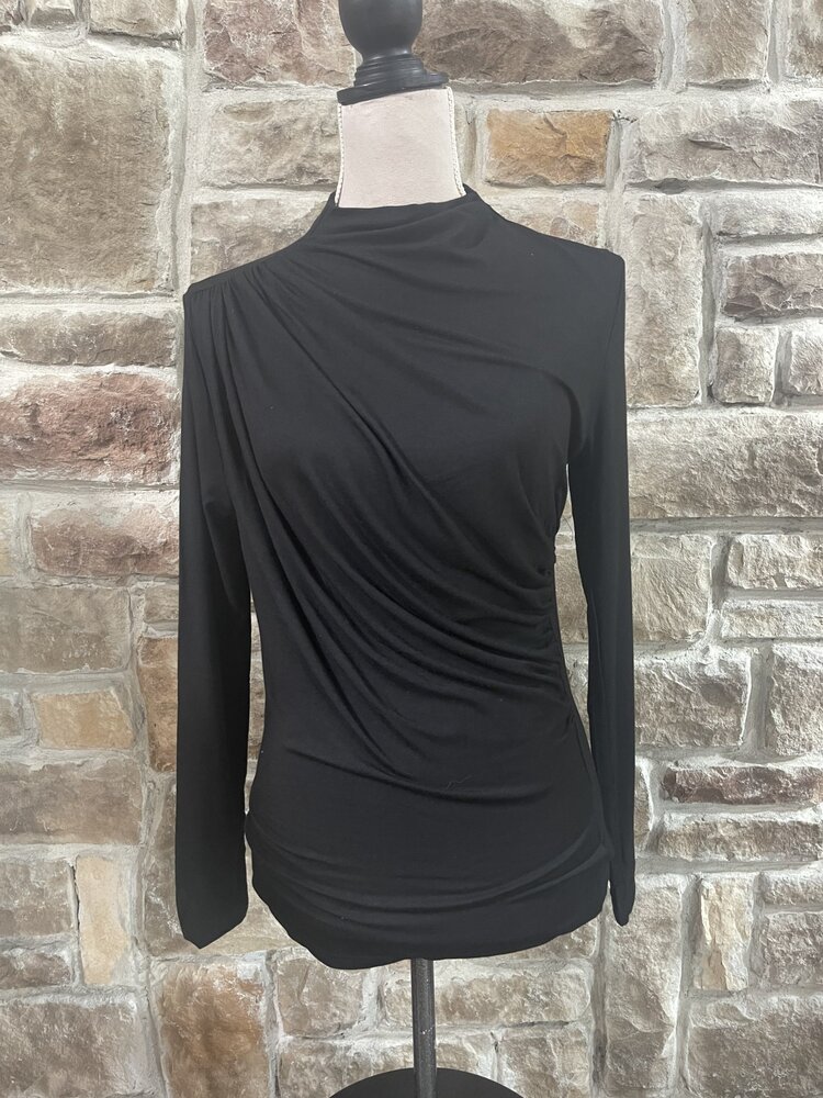 May Blue Black Ruched Mock Top