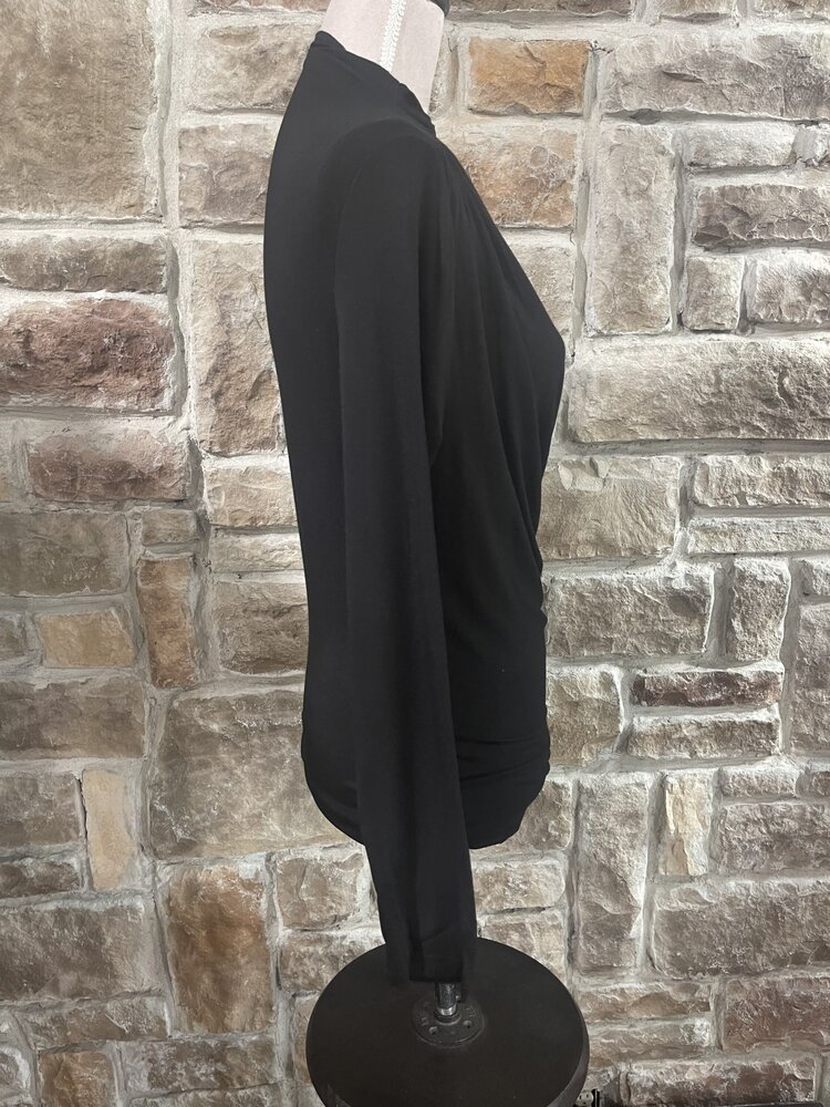 May Blue Black Ruched Mock Top