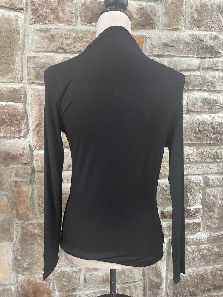 May Blue Black Ruched Mock Top