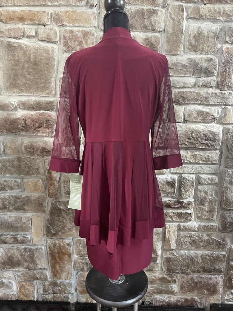 R & M Richards Burgundy Dress With Silver Beaded Neck Line With Jacket, Size M
