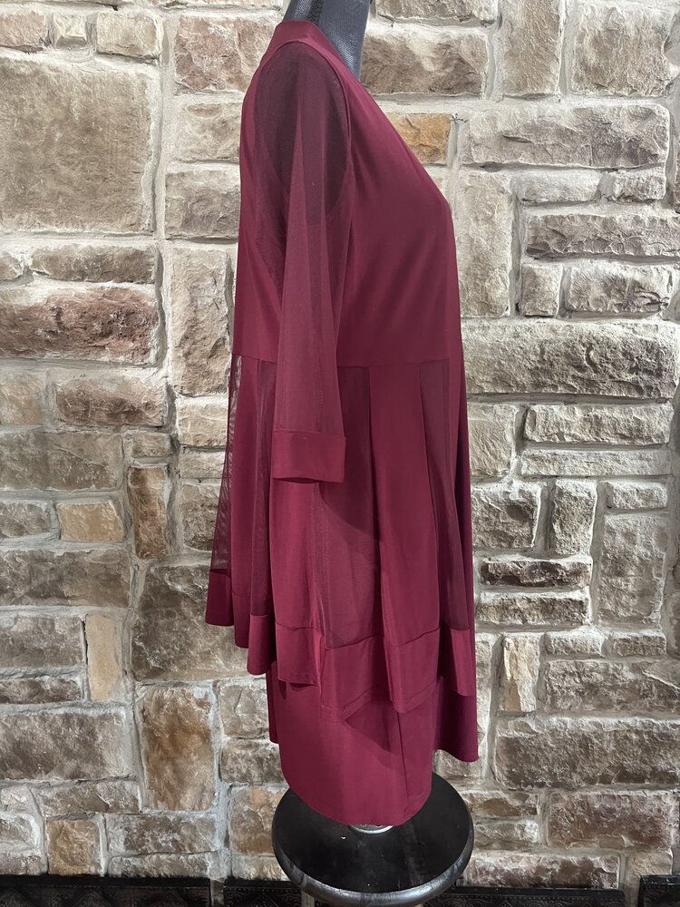 R & M Richards Burgundy Dress With Silver Beaded Neck Line With Jacket, Size M