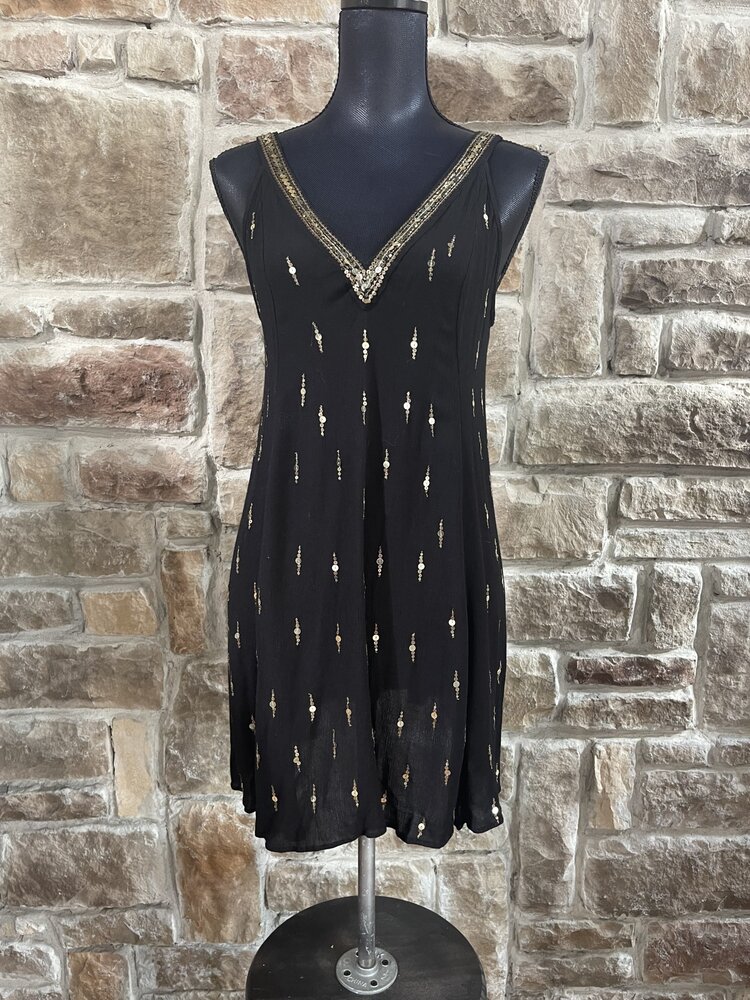 Free People Black With Gold Sequin Dress, Size XS