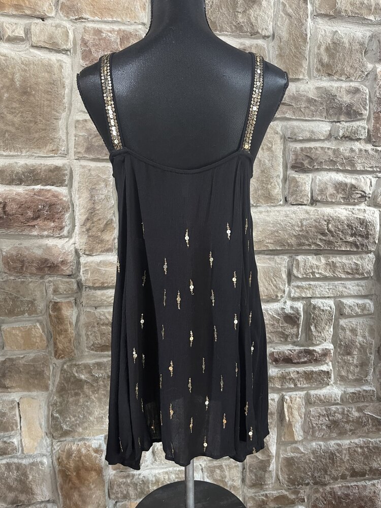 Free People Black With Gold Sequin Dress, Size XS