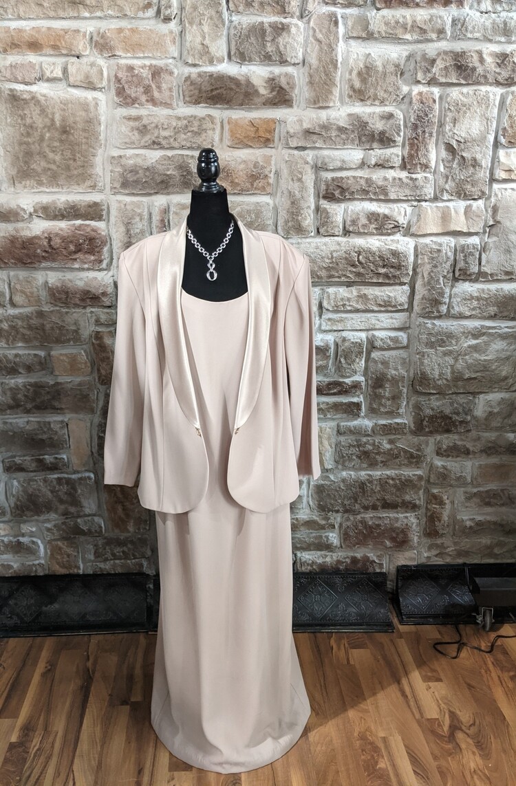 J.R Nites Beige 2-Piece Gown With Jacket, Size 22W