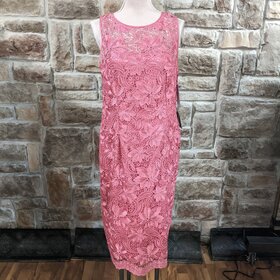 Adrianna Papell Misty Rose Lace Overlay Midi Dress, Size 16