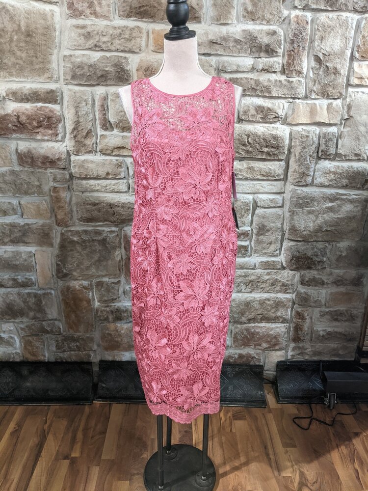 Adrianna Papell Misty Rose Lace Overlay Midi Dress, Size 16