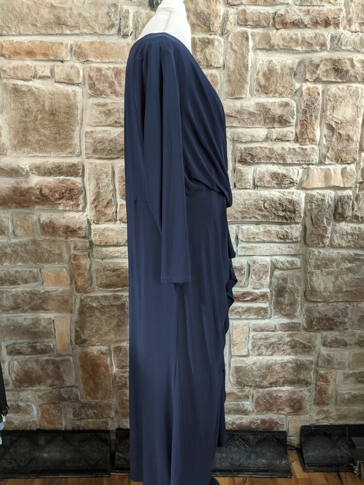 Betsy & Adam Navy Blue Rushed Long Sleeve, Size 20W