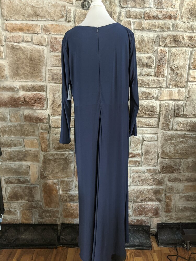 Betsy & Adam Navy Blue Rushed Long Sleeve, Size 20W