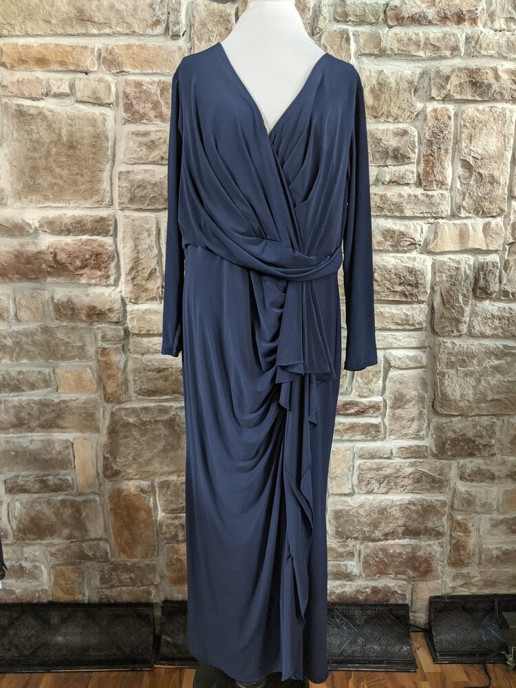 Betsy & Adam Navy Blue Rushed Long Sleeve, Size 20W