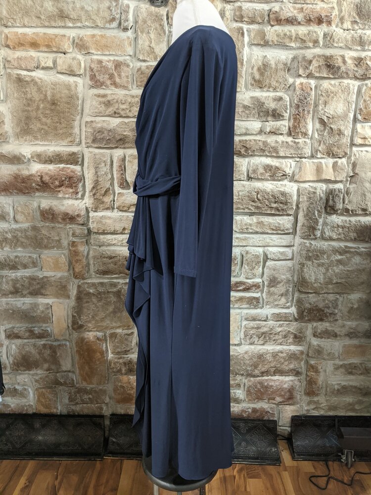 Betsy & Adam Navy Blue Rushed Long Sleeve, Size 20W