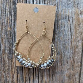Gold Large Wire Teardrop Earrings with Beads