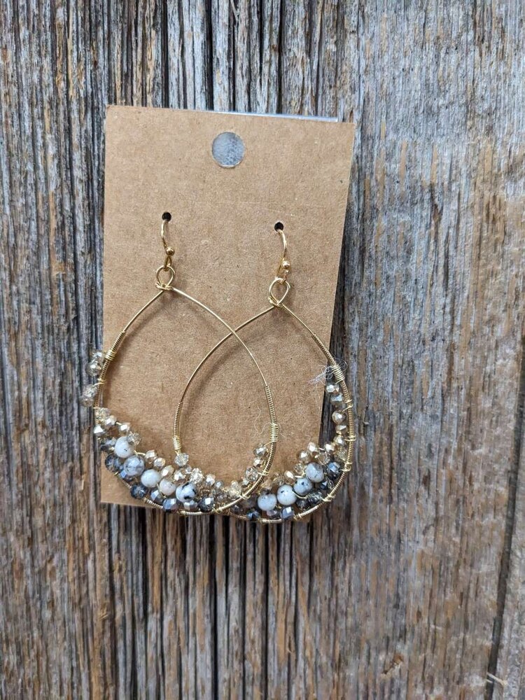 Gold Large Wire Teardrop Earrings with Beads