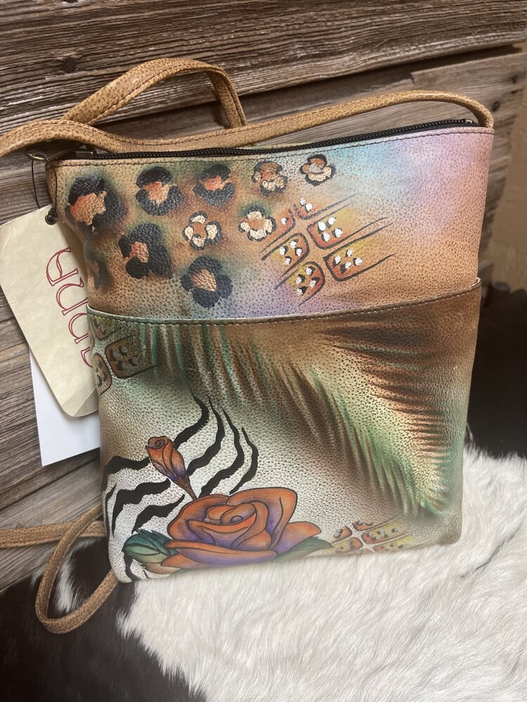 Anuschka Beige Anuschka Hand Painted Slim Cross Body Bag