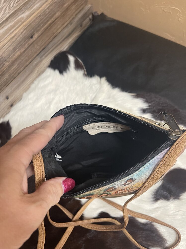 Anuschka Beige Anuschka Hand Painted Slim Cross Body Bag