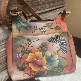 Anuschka Tan Anuschka Hand Painted Triple Compartment Satchel