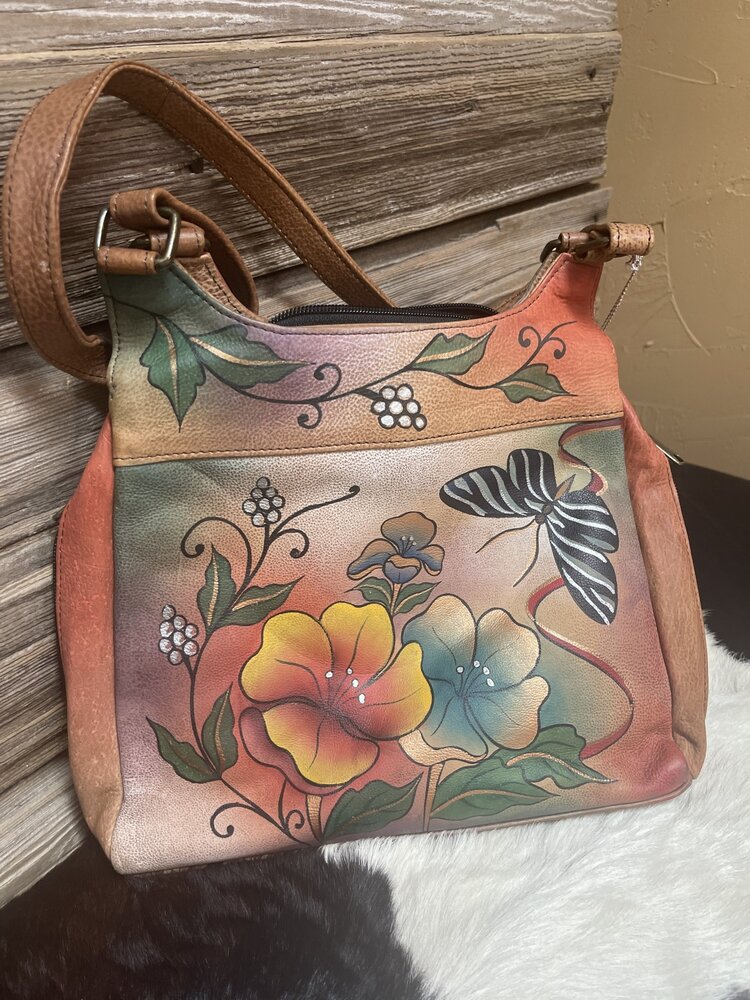 Anuschka Tan Anuschka Hand Painted Triple Compartment Satchel