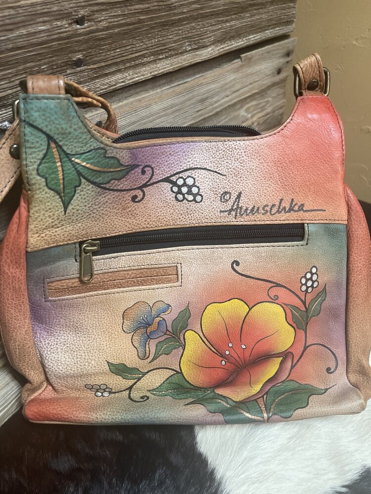 Anuschka Tan Anuschka Hand Painted Triple Compartment Satchel