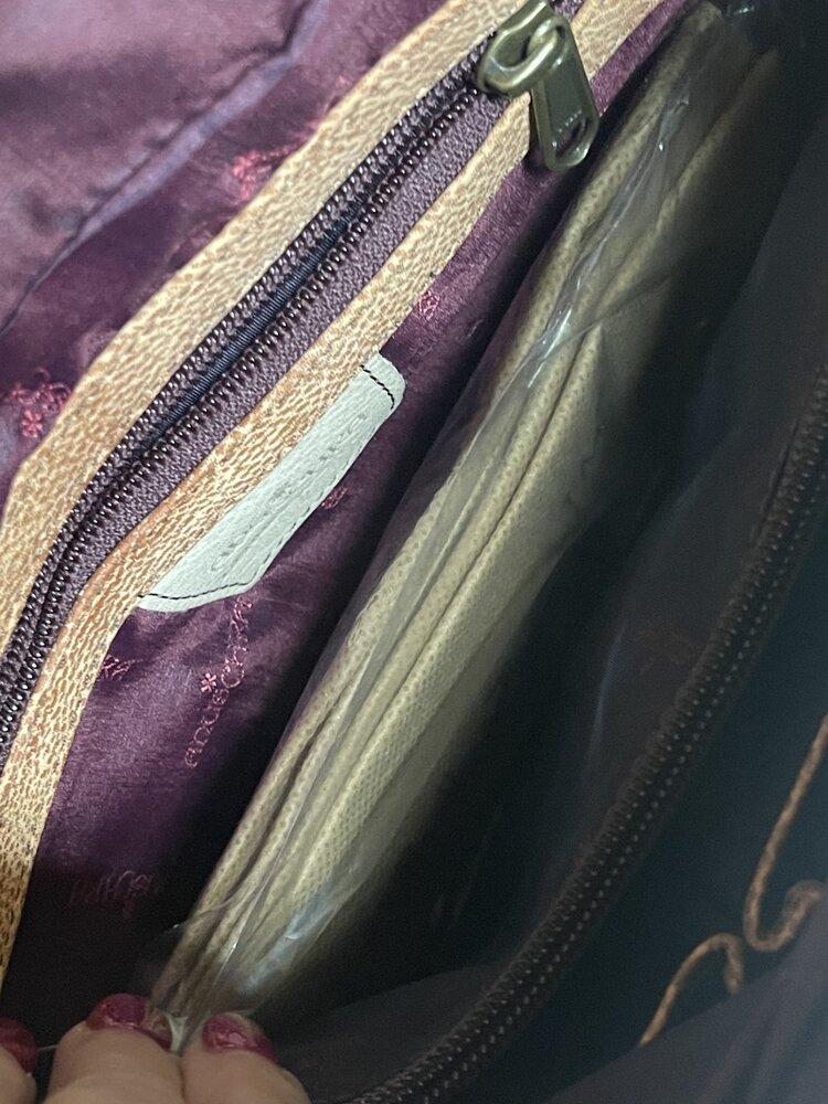 Anuschka Tan Anuschka Hand Painted Triple Compartment Satchel