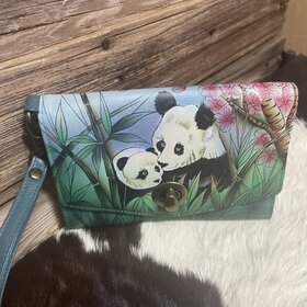 Anuschka Teal Blue Anuschka Hand Painted  Panda Wristlet