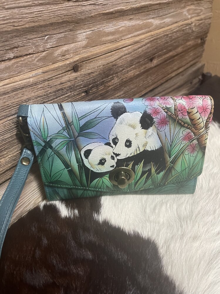 Anuschka Teal Blue Anuschka Hand Painted  Panda Wristlet