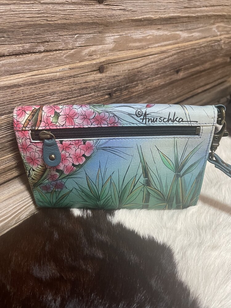 Anuschka Teal Blue Anuschka Hand Painted  Panda Wristlet