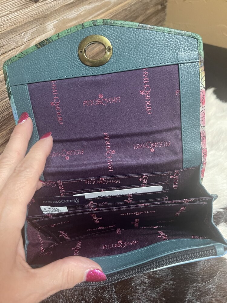 Anuschka Teal Blue Anuschka Hand Painted  Panda Wristlet