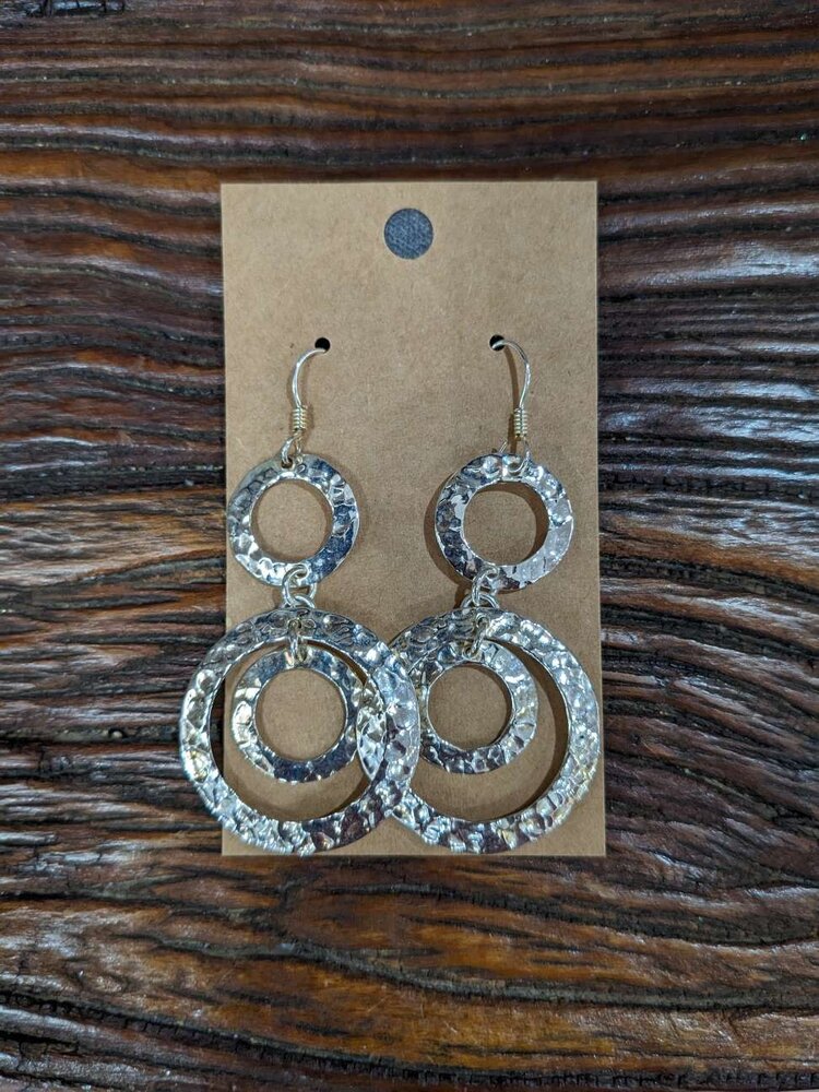 Silver Hammered Multi-Circle Earrings