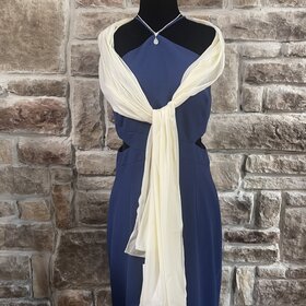 Cream Chiffon Scarf with Jeweled Hem