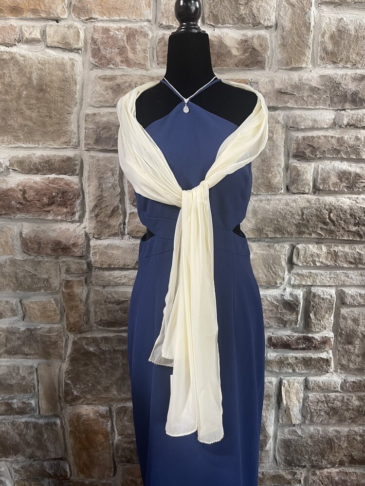 Cream Chiffon Scarf with Jeweled Hem