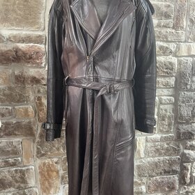Men's Brown Leather Trench Coat, Size 46