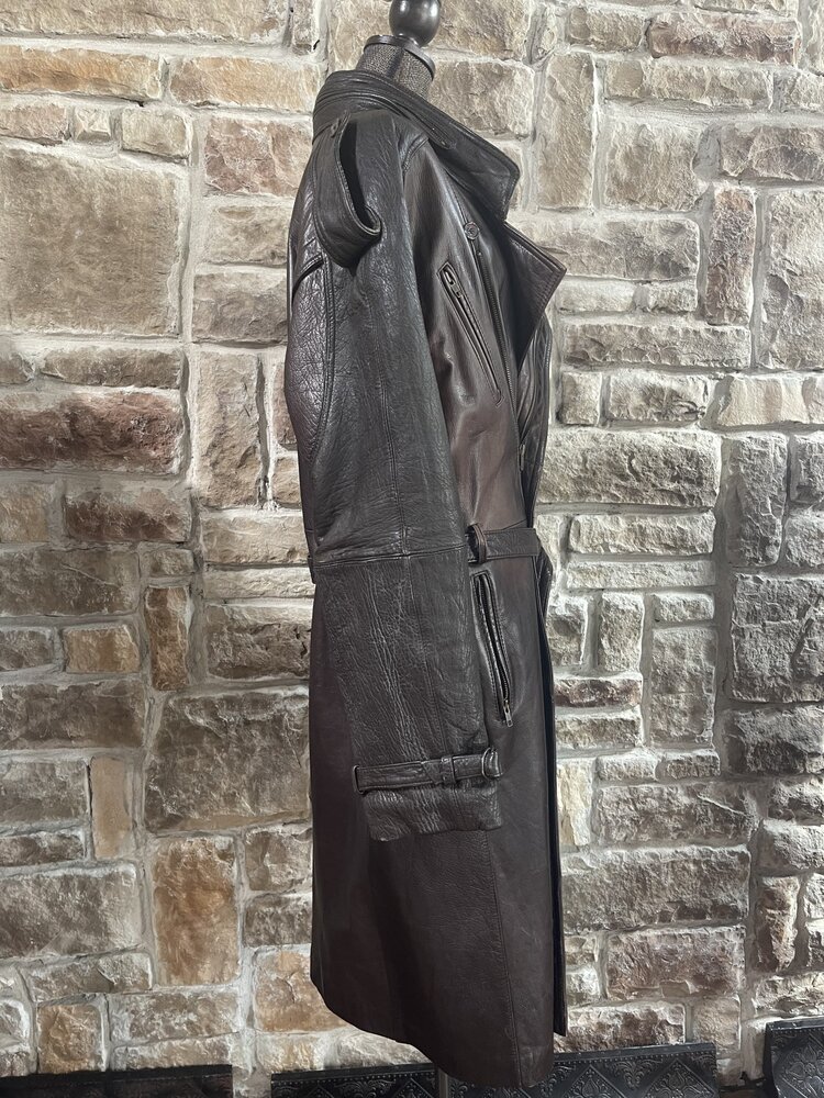 Men's Brown Leather Trench Coat, Size 46