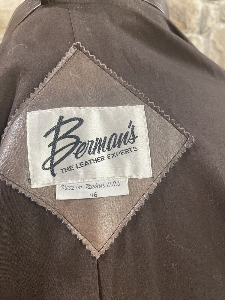 Men's Brown Leather Trench Coat, Size 46