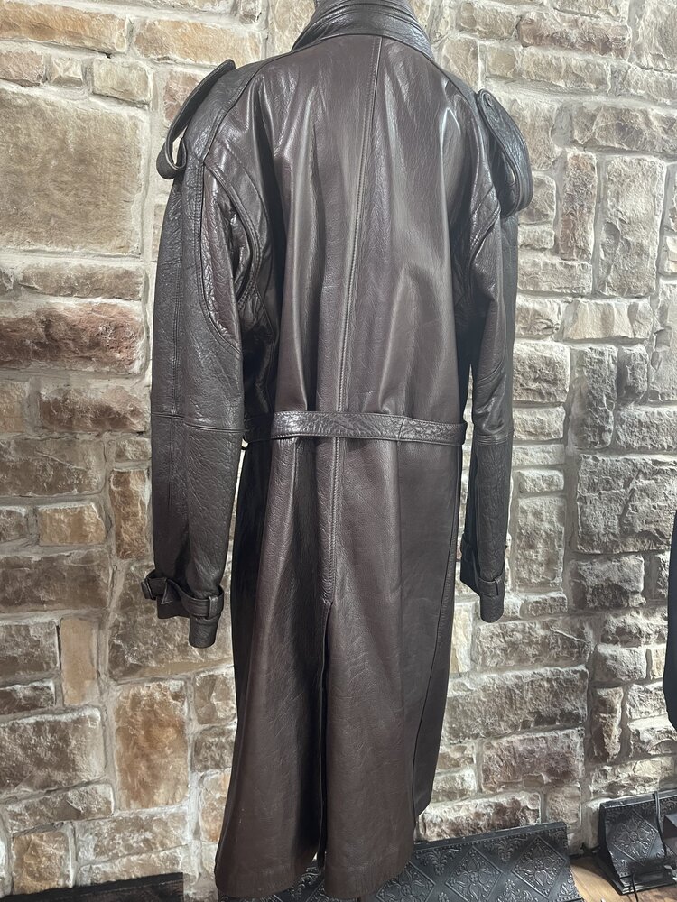 Men's Brown Leather Trench Coat, Size 46